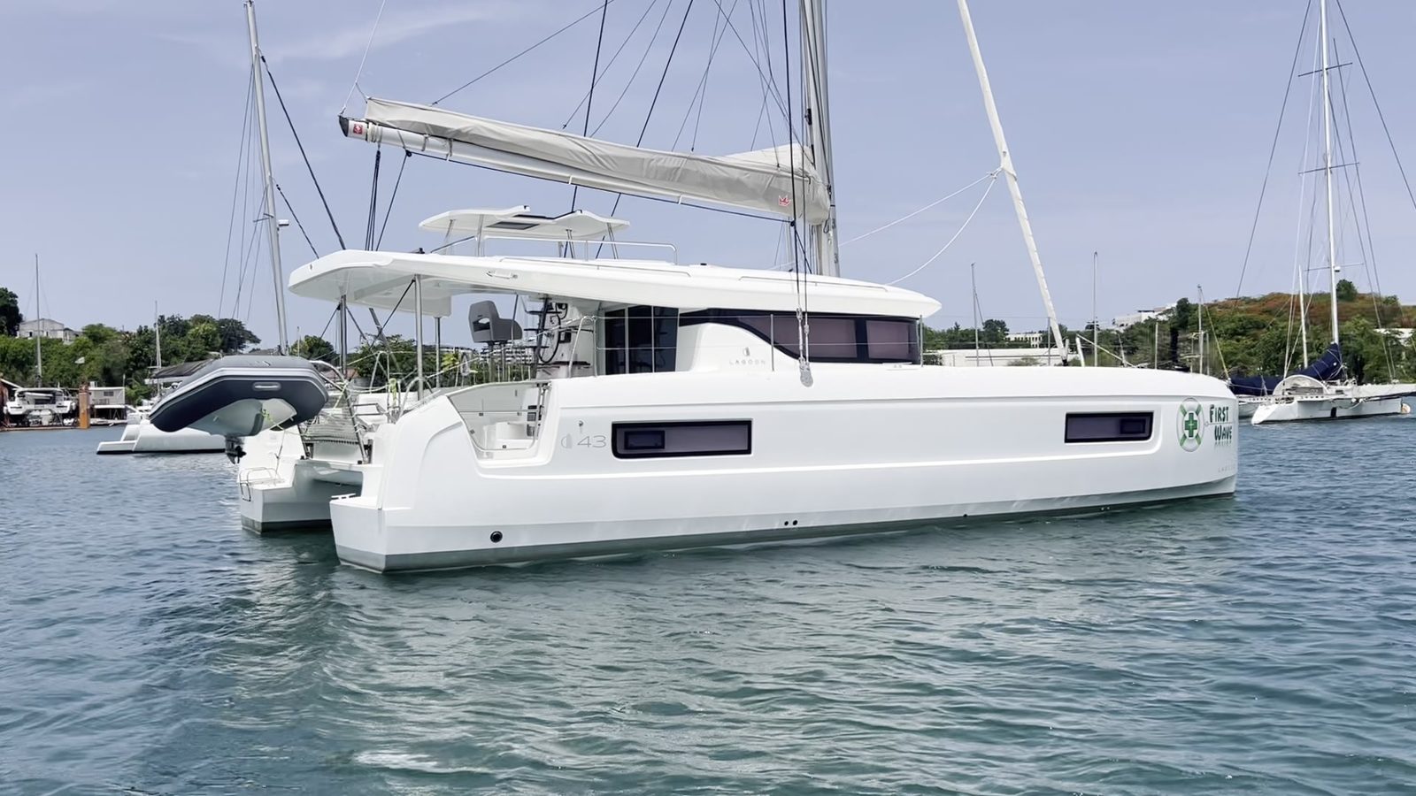 First Wave, our Lagoon 43, at anchor in Sint Maarten